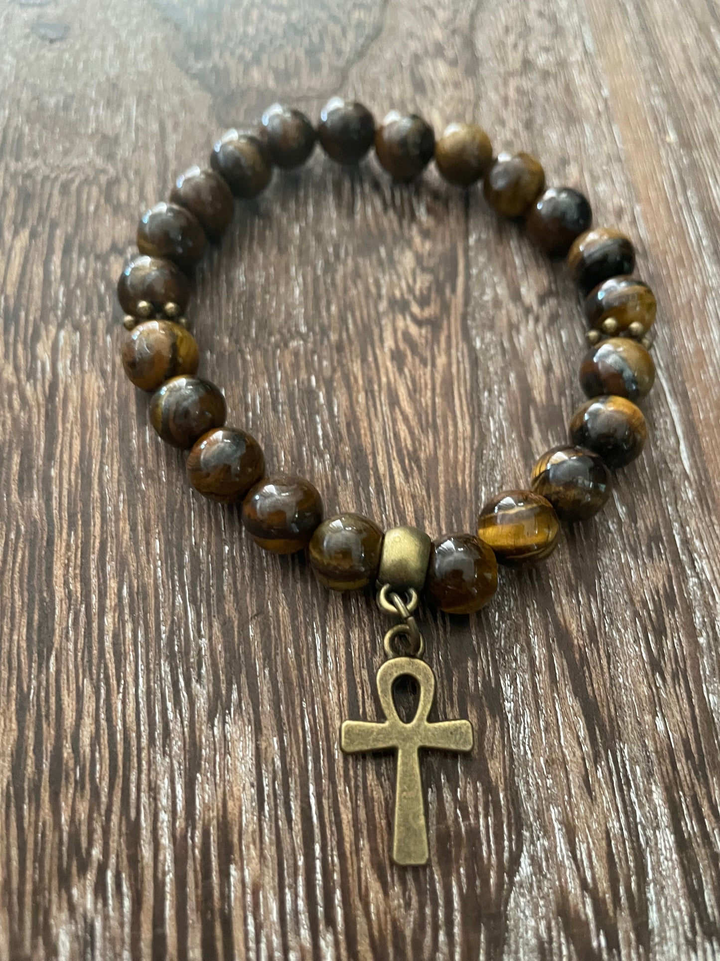 Tiger eye with ankh charm