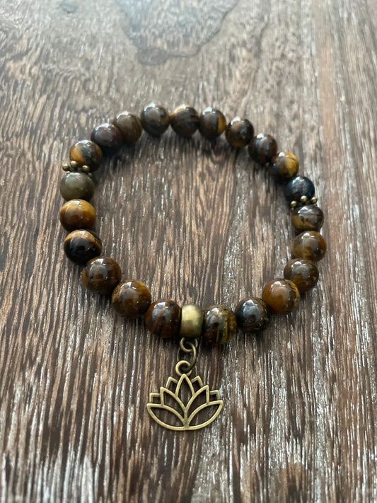 Tiger eye with lotus charm