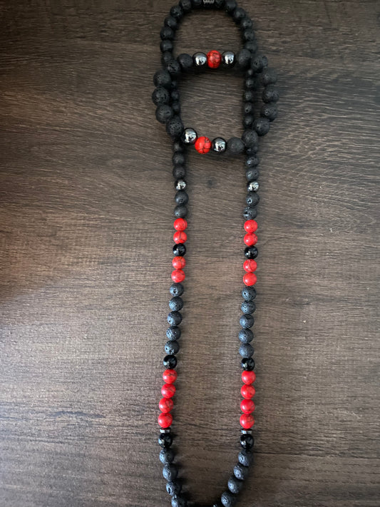 Red & Black necklace with bracelet