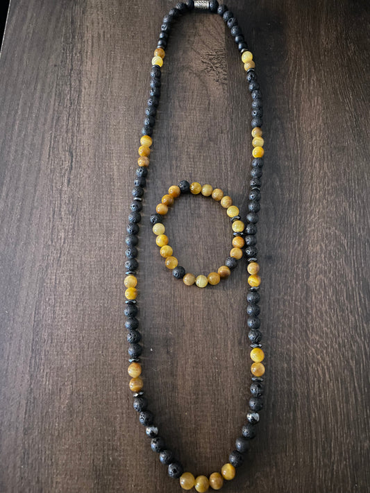 Yellow Tiger Eye necklace & bracelet set